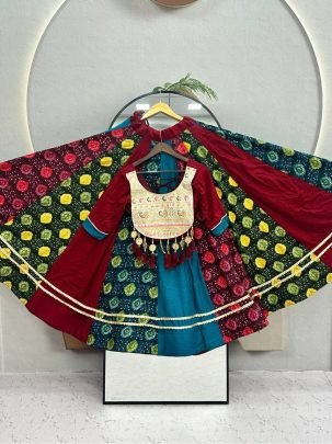 Pure Cotton Multi Print Embroidered Lehenga Set