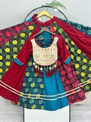 Pure Cotton Multi Print Embroidered Lehenga Set