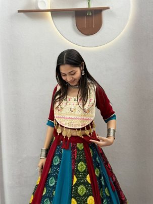 Pure Cotton Multi Print Embroidered Lehenga Set