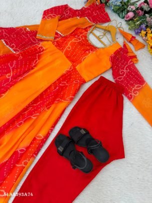 Pure Georgette Chiffon Digital Print Gown Set with Dupatta & Pant