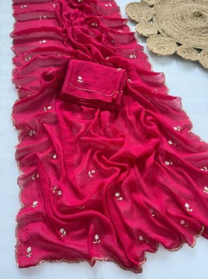 Pure Rangoli Crush Silk Handwork Saree