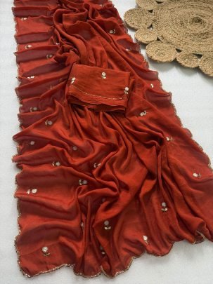 Pure Rangoli Crush Silk Handwork Saree