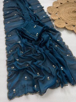 Pure Rangoli Crush Silk Handwork Saree