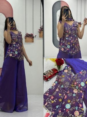 Pure Tissue Shimmer Top Palazzo Set with Heavy Embroidery Sequin Work