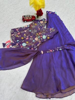 Pure Tissue Shimmer Top Palazzo Set with Heavy Embroidery Sequin Work