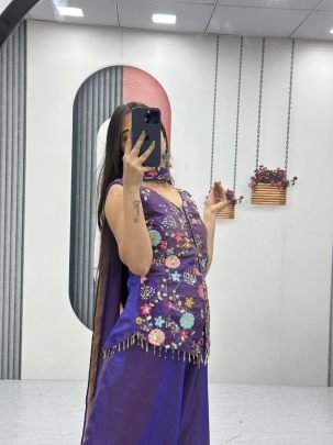 Pure Tissue Shimmer Top Palazzo Set with Heavy Embroidery Sequin Work