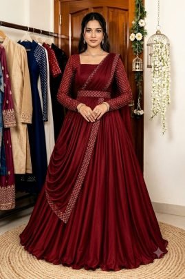 Rangoli Fabric Draped Style Designer Gown