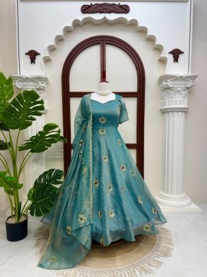 Salsa Silk Sequin Stone Work Gown Set