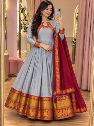 Samyukta Cotton Spun Gown with Rangoli Dupatta