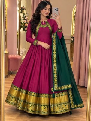 Samyukta Cotton Spun Gown with Rangoli Dupatta