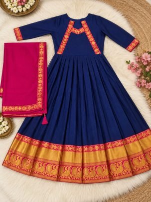 Samyukta Cotton Spun Gown with Rangoli Dupatta