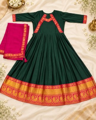 Samyukta Cotton Spun Gown with Rangoli Dupatta