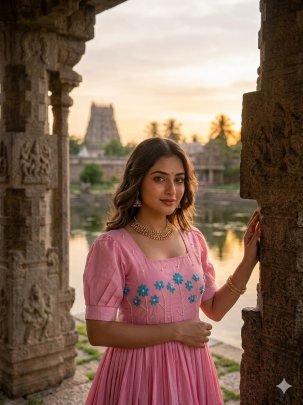 Soft Mul Cotton with Pearls   Thread Handwork Gown