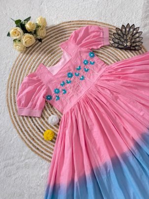 Soft Mul Cotton with Pearls   Thread Handwork Gown