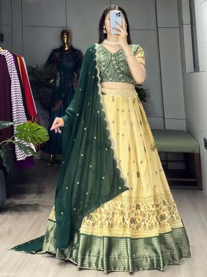 Soft Silk Printed Lehenga Set with Embroidered Dupatta