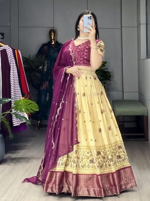 Soft Silk Printed Lehenga Set with Embroidered Dupatta