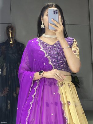 Soft Silk Printed Lehenga Set with Embroidered Dupatta