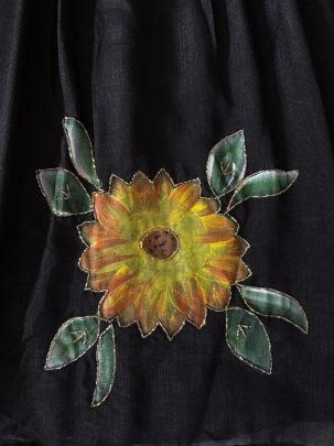 Soft Vichitra Brush Print Gown with Khatli Handwork & Kalamkari Chinon Dupatta