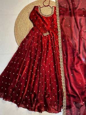 Space Fendi Silk Gown With Dupatta