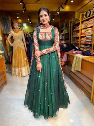 Sparkling Georgette Embroidered Gown with Chanderi Dupatta