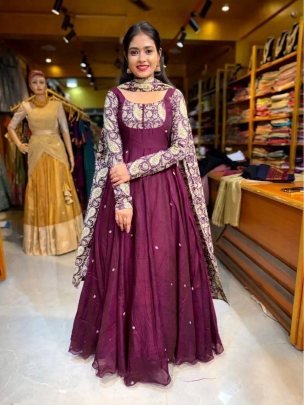 Sparkling Georgette Embroidered Gown with Chanderi Dupatta