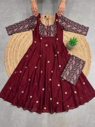 Sparkling Georgette Embroidered Gown with Chanderi Dupatta