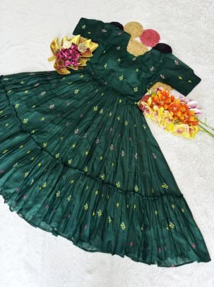 Summer Special Floral Embroidery Kota Checks Midi Gown
