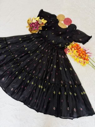 Summer Special Floral Embroidery Kota Checks Midi Gown