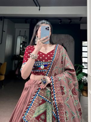 Tasar Silk Gamthi Work Navratri Lehenga Set