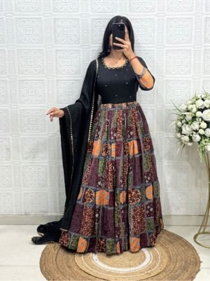 Vichitra Silk   Muslin Handwork Gown