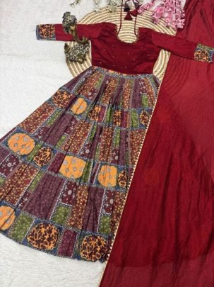 Vichitra Silk   Muslin Handwork Gown