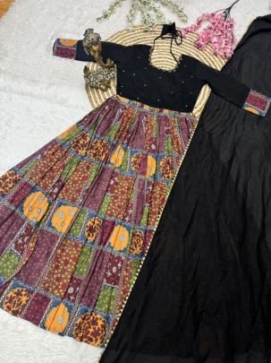 Vichitra Silk   Muslin Handwork Gown