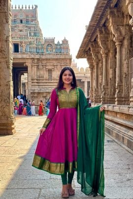 Vichitra Silk Zari Border Anarkali Set